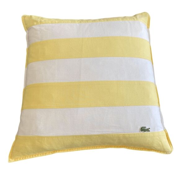 Lacoste Yellow Rugby Stripe Throw Pillow 18" Square Duck Down Feather Insert - Picture 1 of 7
